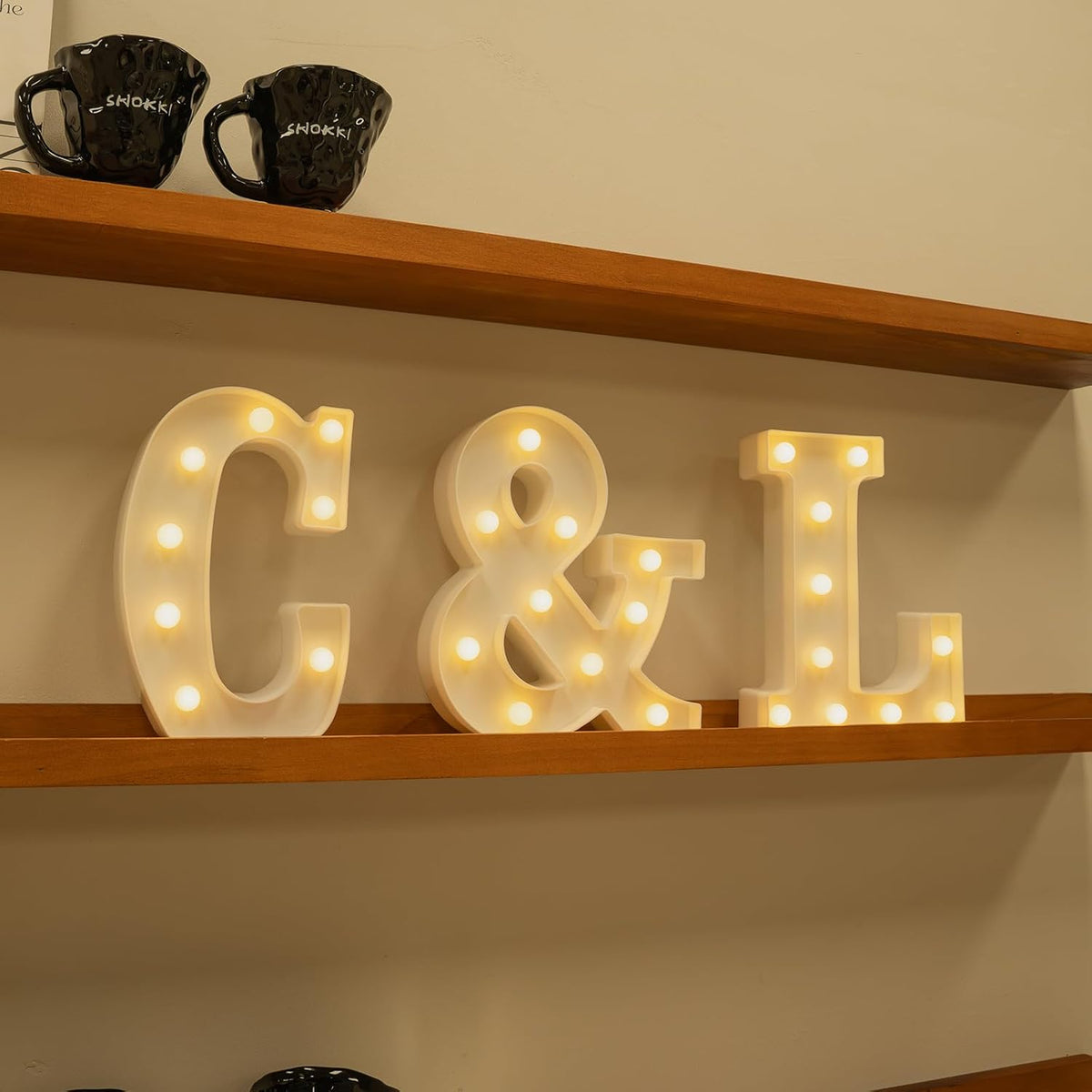 Foaky Rechargeable LED Letter Lights Sign Marquee Light Up Letters Sign for Night Light Wedding/Birthday Party Christmas Lamp Home Bar Decoration (L)