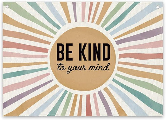 Inspirational Canvas Poster, Be Kind to Your Mind Banner, Mental Health Wall Art by Unknown