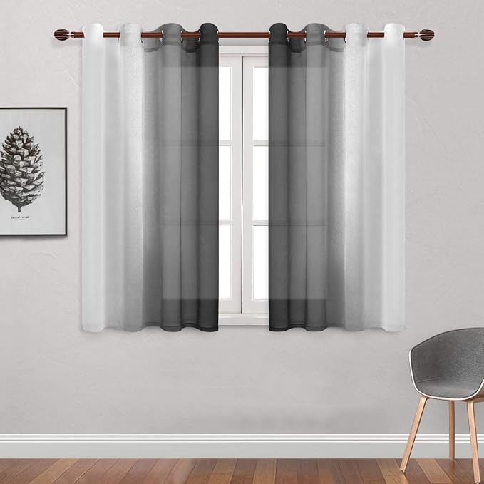 DWCN Black Ombre Short Sheer Curtains - Image 2