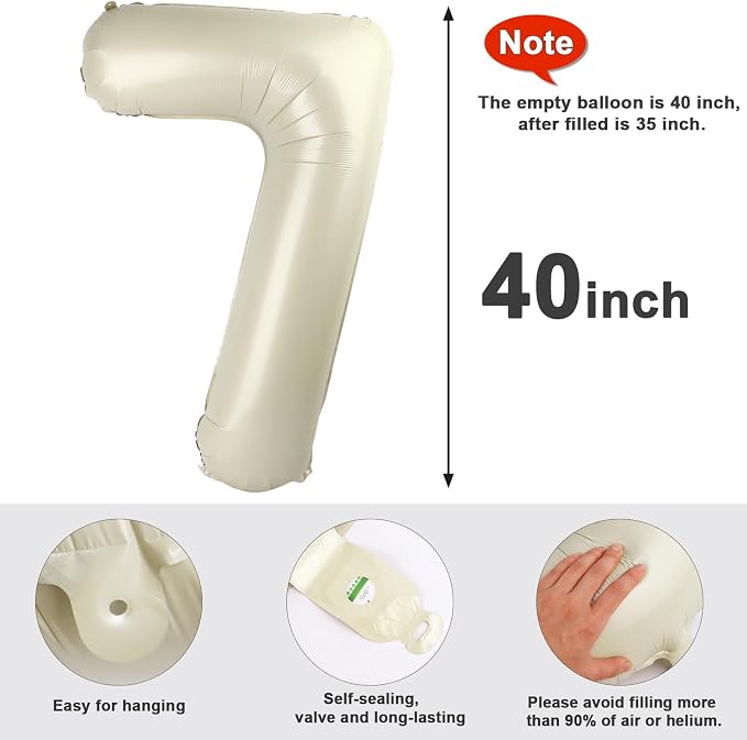 7 Balloon Numbers Party Decorations, 40In Cream Balloons - Image 6