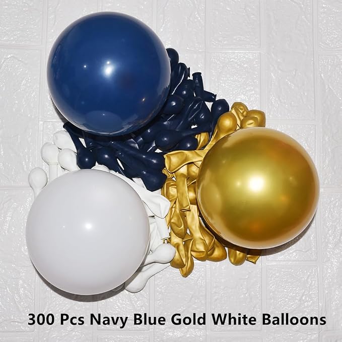 300 Pack Navy Blue Gold and White Balloons 5 Inch Metallic Latex Bulk Small - Image 2