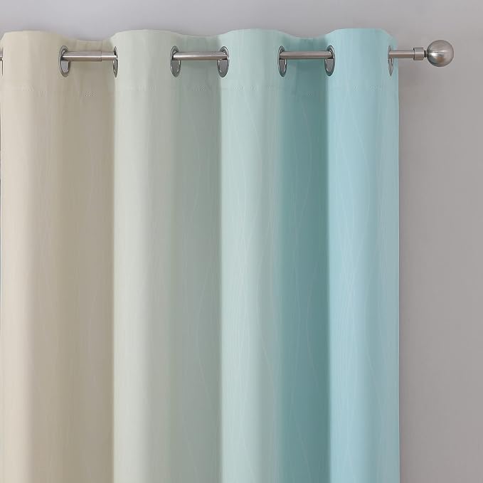 Aqua and Beige Blackout Curtains 102 Inch Length 2 Panels Set, Thermal - Image 4
