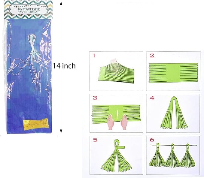 Yellow and Blue Tassel Garland Banner, 30 Pack Paper Tassels Streamers - Image 4