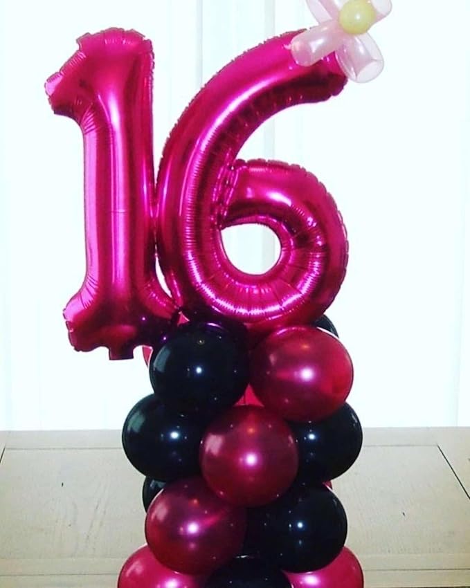 Hot Pink 16 Number Balloons, 40 Inch Giant Number 16 Balloons Foil Mylar Helium - Image 5