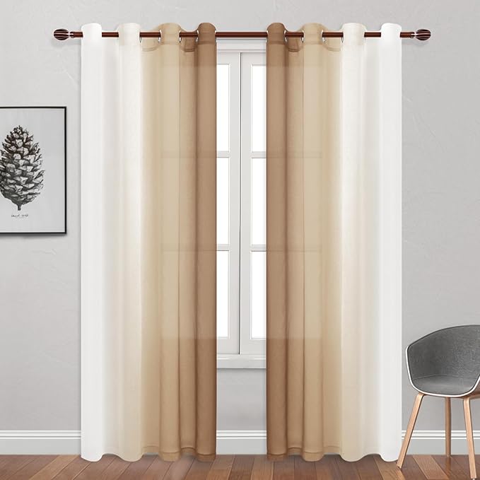 DWCN Ombre Faux Linen Extra Long Sheer Curtains - Image 2