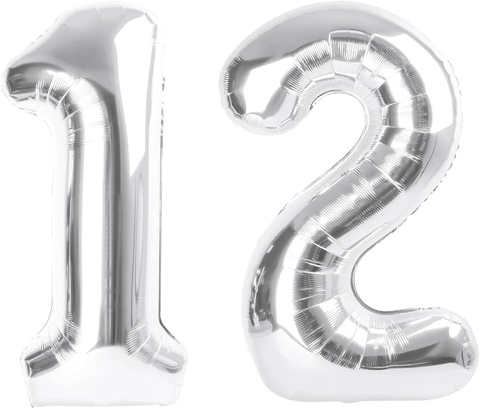 12 Balloon Number 40 Inch Silver Balloons by Mluchee