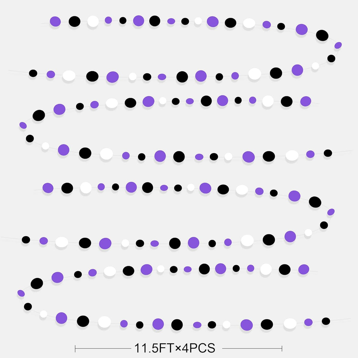 46Ft Purple Black Circle Dots Garlands Black Purple and White Polka Dot Hanging Paper Streamer Banners for Birthday Graduation Wedding Bridal Shower Baby Shower Halloween Party Decorations Supplies