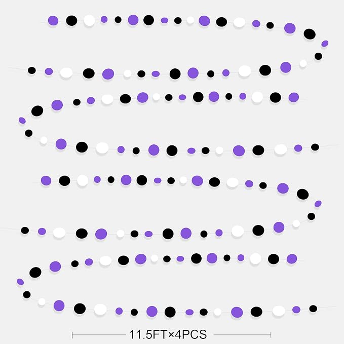46Ft Purple Black Circle Dots Garlands Black Purple and White Polka Dot Hanging - Image 2