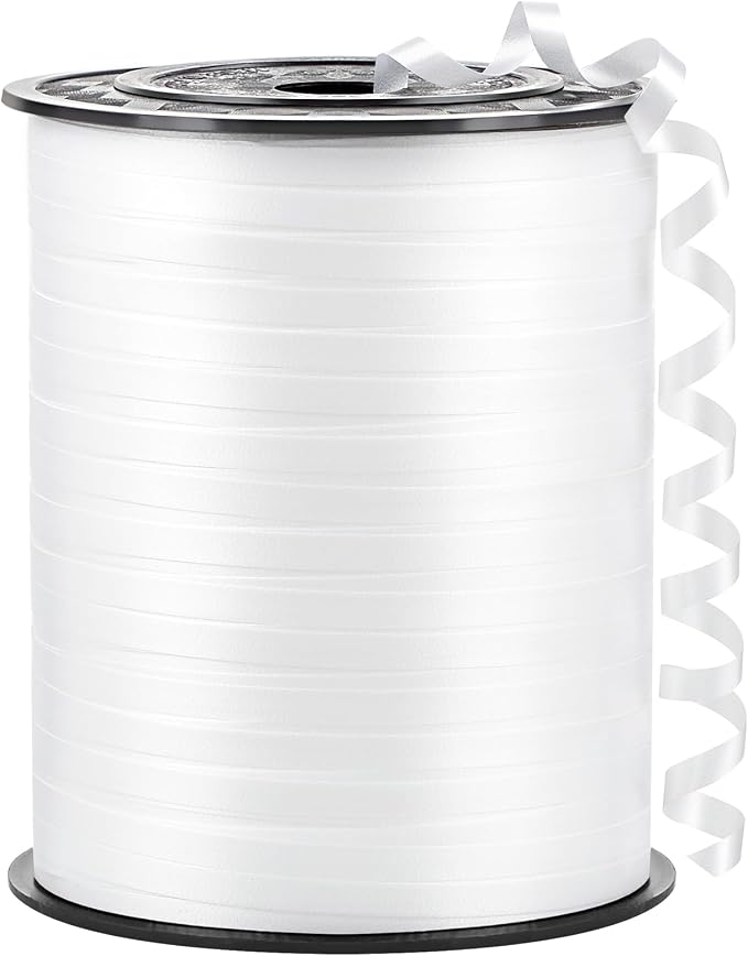 White Curling Ribbon, 500 Yards, 1/5 Inch | by CLUEWR