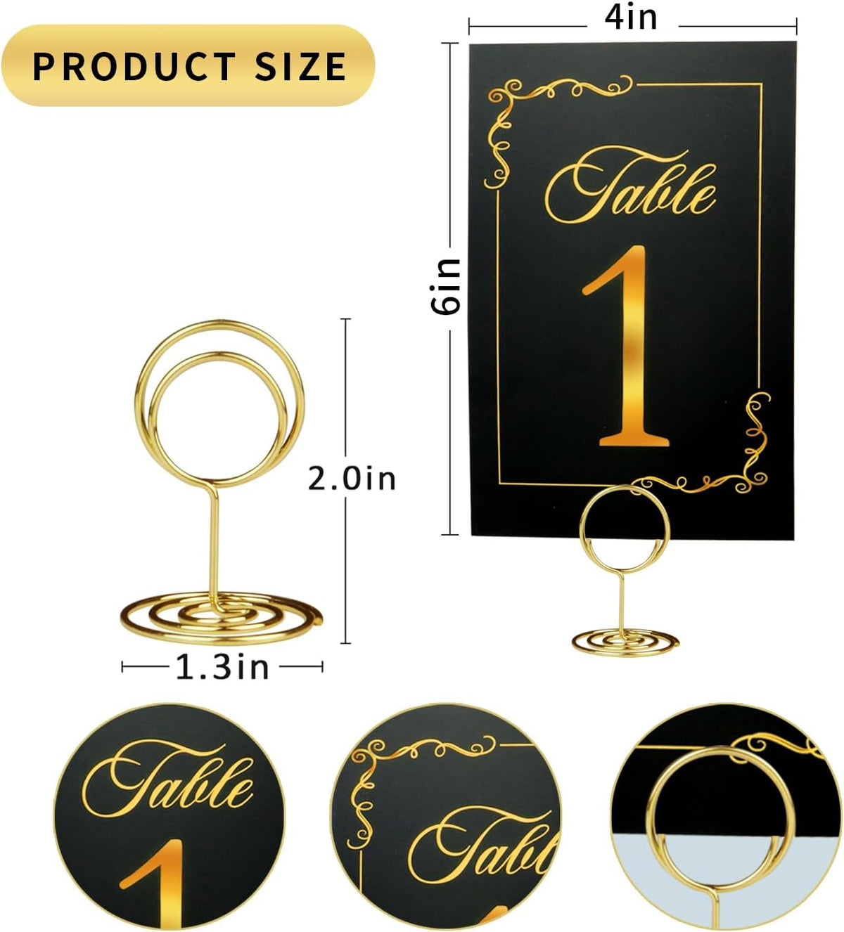 Black Gold Wedding Table Numbers 1-20 With 21 Gold Holders - Set of 21 Table Cards for Wedding Reception