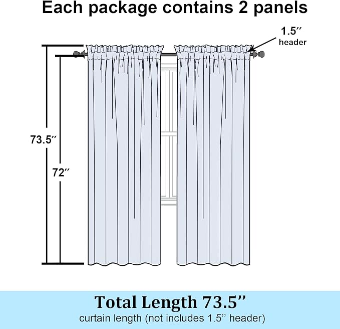 Simplebrand Navy Blue Sheer Curtains 72 Inch Length 2 Panels - Image 7
