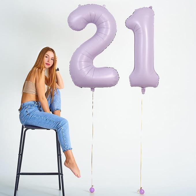 Light Purple Number 40 Birthday Balloons, 40 Inch Large Pastel Dusty Purple - Image 3