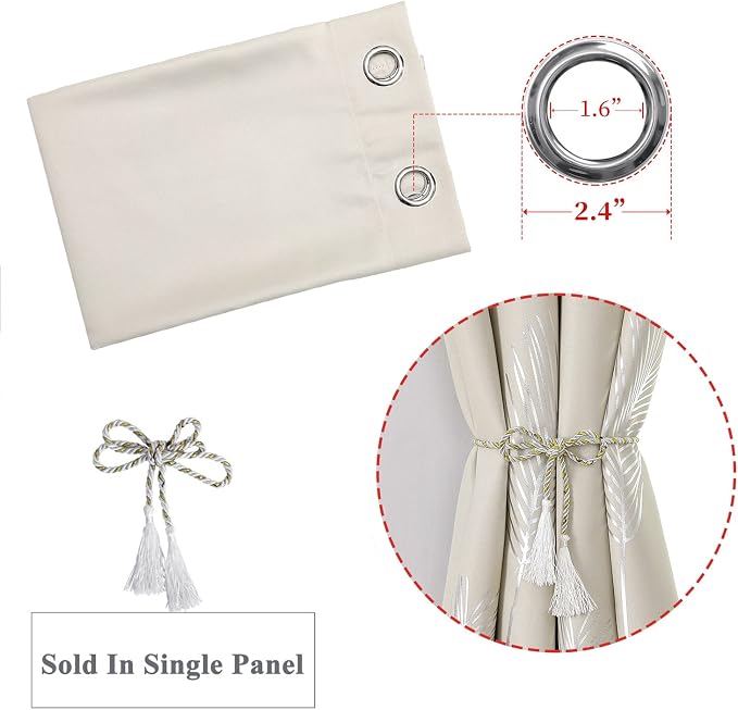 Cream Beige Curtain for Sliding Door 100W x 84L Inch Long Silver Palm Curtains - Image 7