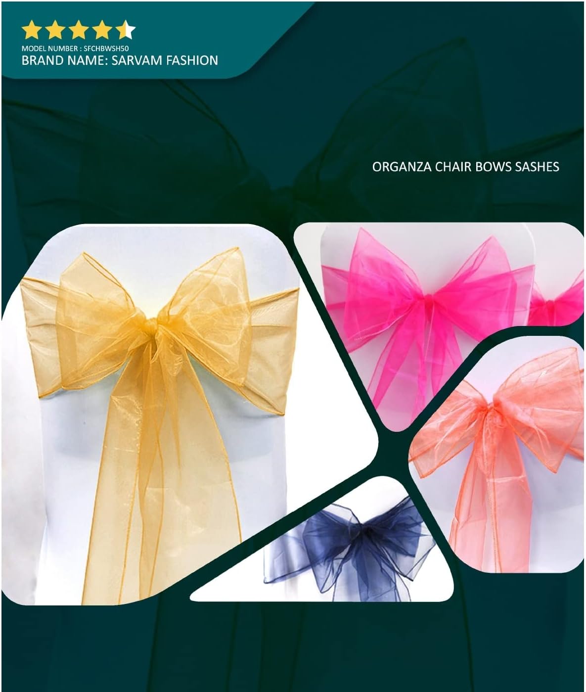Organza Chair Bow Sash Décor Bows Sashes for Wedding Reception Events Banquets Decoration - (Pack of 25, Hot Pink)