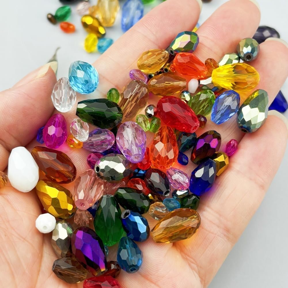 150pcs 4x6mm Teardrop Crystal Glass Beads for Jewelry Making, Faceted Vertical Hole Teardrop Glass Spacer Beads for Wind Chimes Bracelet Earring Necklace DIY Craft(Purple Light)