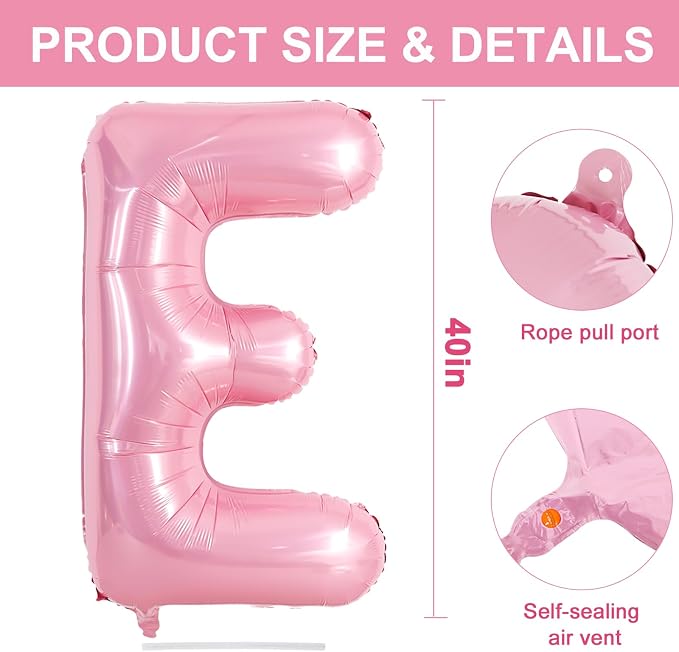 TONIFUL 40 Inch Large Pink Letter E Balloons Giant Foil Mylar Alphabet Balloon - Image 2