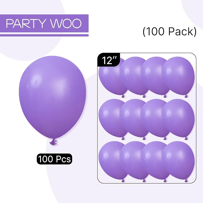 PartyWoo Purple Balloons 100pcs Latex Helium Balloons 12 Inch | Birthday Baby - Image 6