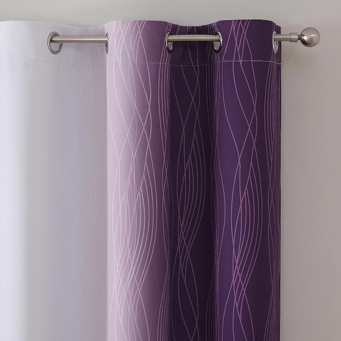 Purple and Greyish White Room Darkening Blackout Curtains 84 Inches Long - Image 4
