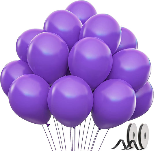 Purple Halloween Balloons, Latex Party Balloons with Ribbons, 100 Pack 12 inch Round Helium Balloons for Purple Wedding,Graduation,Birthday,Halloween Party Decorations and Spooky Party