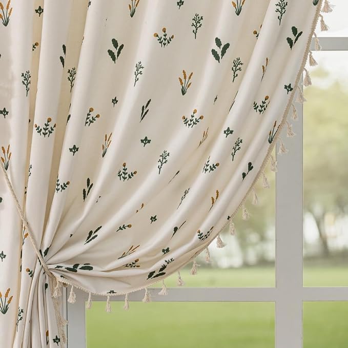 F-CHU Boho Floral Curtains 63 Long Patterned Curtain by F-CHU
