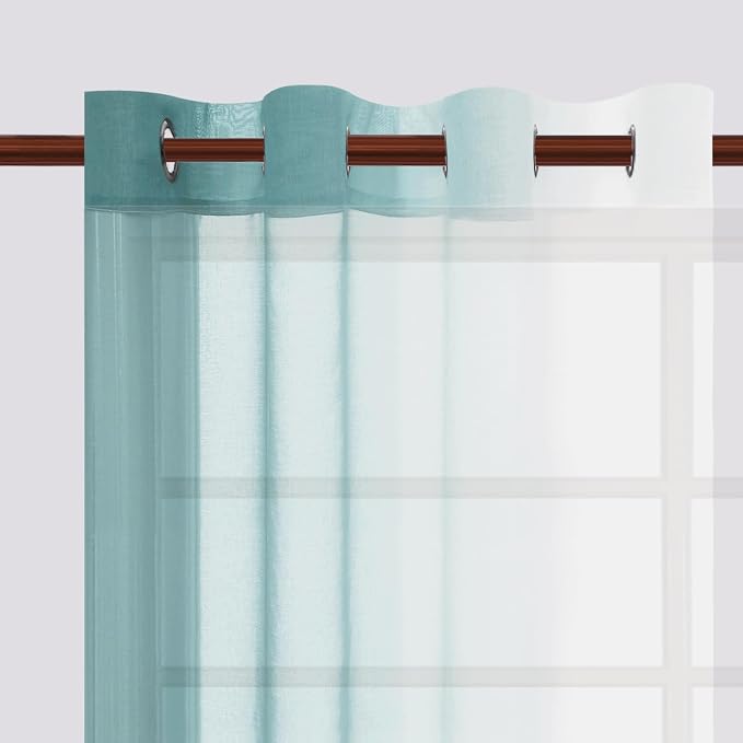 DWCN Blue Faux Linen Ombre Sheer Curtains - Image 7
