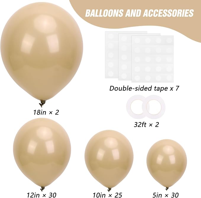 RUBFAC 87pcs Light Brown Balloons Different Sizes 18 12 10 5 Inches, Premium - Image 2