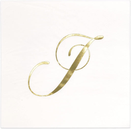 Gift Boutique 100 Gold Foil Monogram J Cocktail Napkins Disposable Paper Hand Towels for Wedding Baby Shower Holiday Party Powder Room Decor
