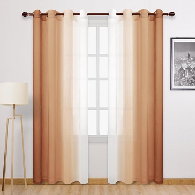 DWCN Faux Linen Ombre Sheer Curtains by DWCN