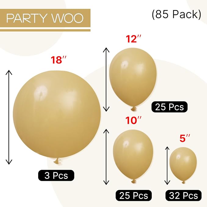 PartyWoo Light Brown Balloons 85pcs Neutral Boho Coffee Color | 18 12 10 5 Inch - Image 7