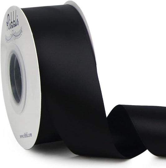 Ribbli Black Double Faced Satin Ribbon, 1-1/2” x Continuous 25 Yards, Use by Ribbli