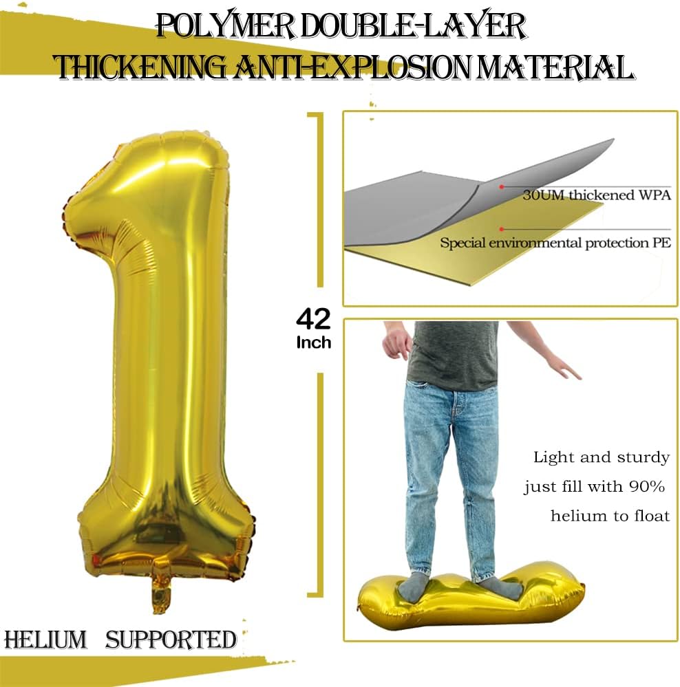 GOER Number 10 Balloons for 10th Birthday Party Decorations,42 Inch Jumbo Foil Helium Balloons for 10th Anniversary (Gold)