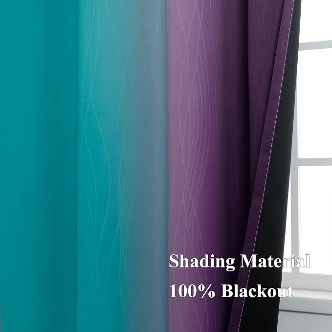 Ombre Teal and Purple Blackout Curtains 54 Inch Length 2 panels, Grommet - Image 5