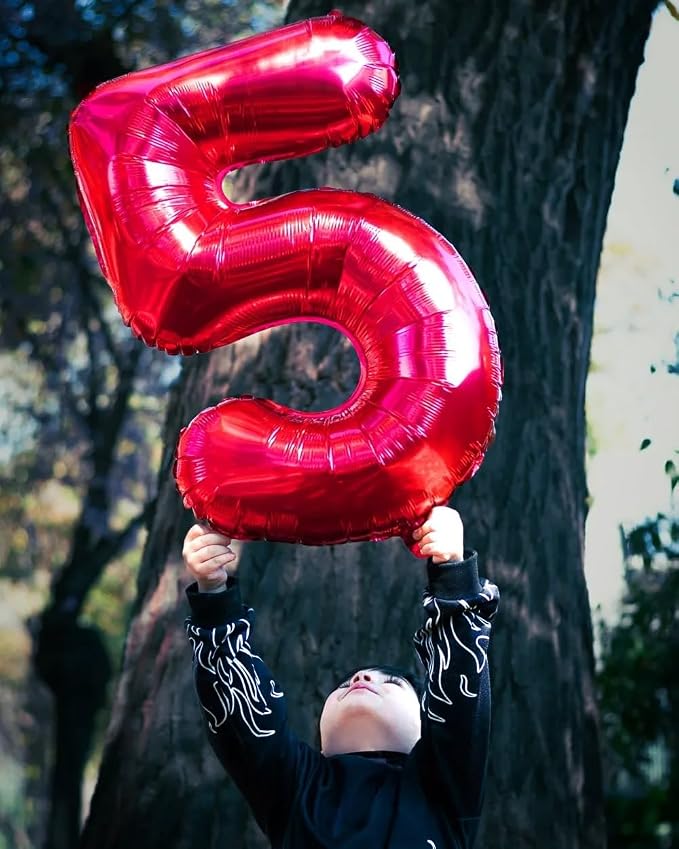 5 Balloon - Red Birthday Number Balloons, 40 Inch Decorations Men Women | Red - Image 7
