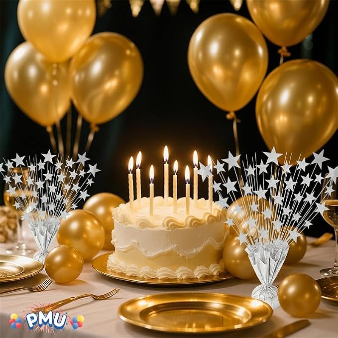 PMU Bursting Star Metallic Foil Spray Centerpiece- Silver Prismatic Balloon - Image 2