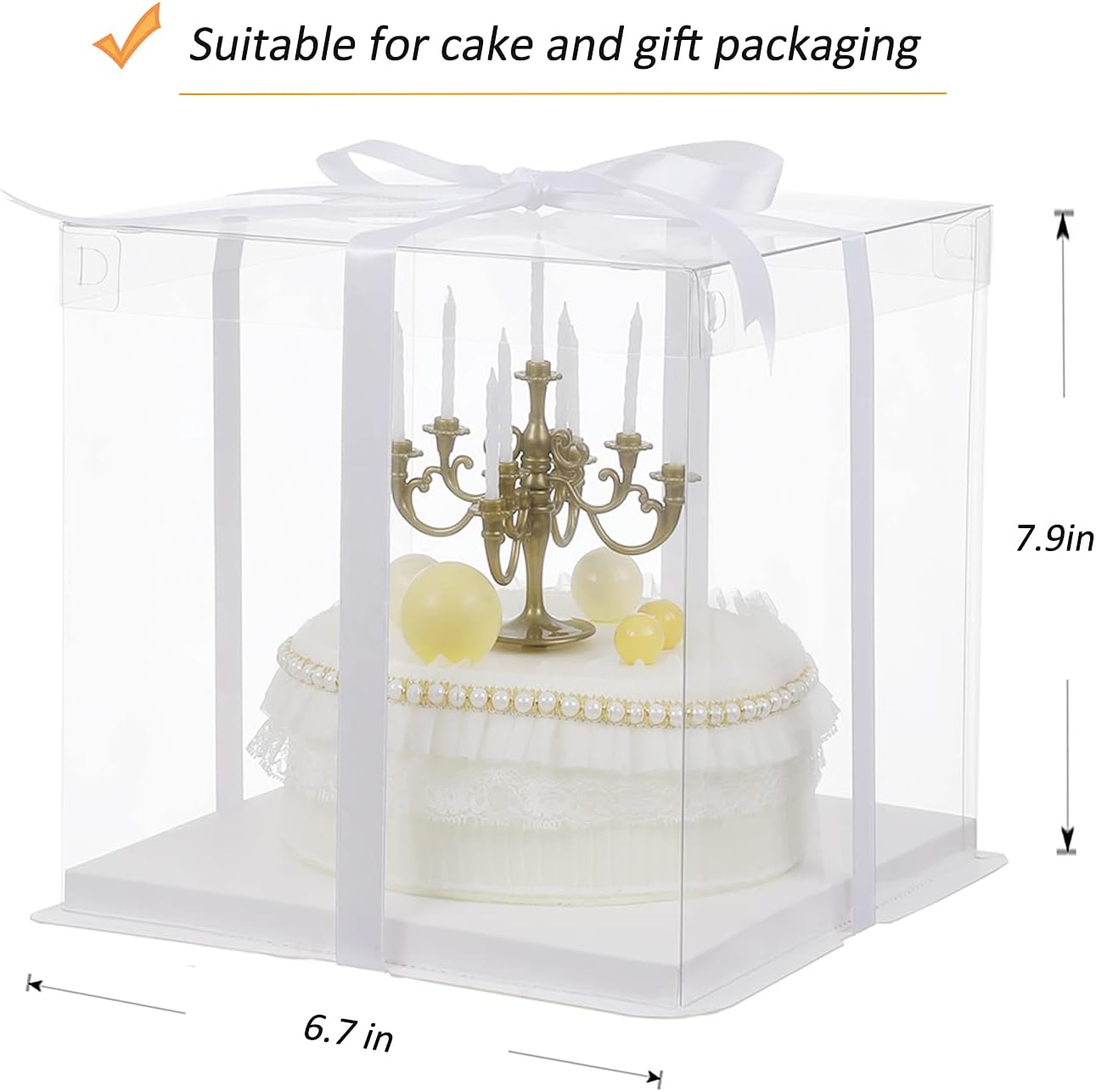 XININSUN 6Pcs clear cake boxes with Ribbon, 6inch cake boxes for Christmas Bakery Treat,Holiday Pastries,Gift Giving-White