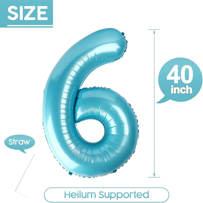 6 Balloon - Pastel Blue Birthday Number Balloons, 40 Inch Decorations | Pastel - Image 5