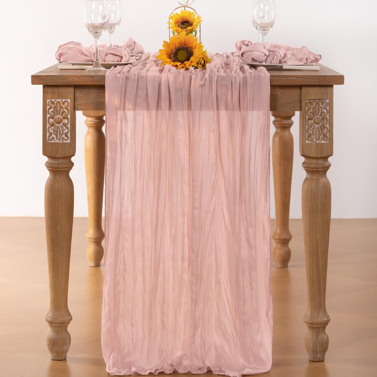 Pink Cheesecloth Table Runner 4 Pack Fall Table Runners Boho Gauze 120 Inches Light Pink Cheese Cloth Fall Table Decorations for Thanksgiving Wedding Bridal Girl Baby Shower Sweet 16 Party