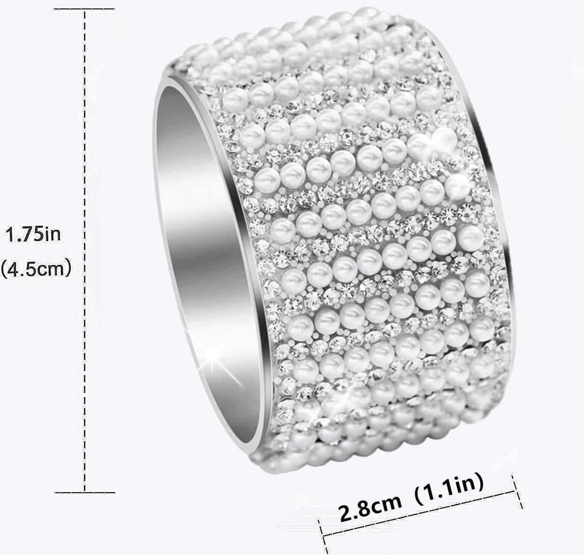 Silver Pearls 6pcs Napkin Rings Rhinestone Crystal Glass Framed Napkin Holder Handmade Serviette Buckles for Christmas, Easter, Thanksgiving Day Wedding Banquet Home Party Decoration Dining Table