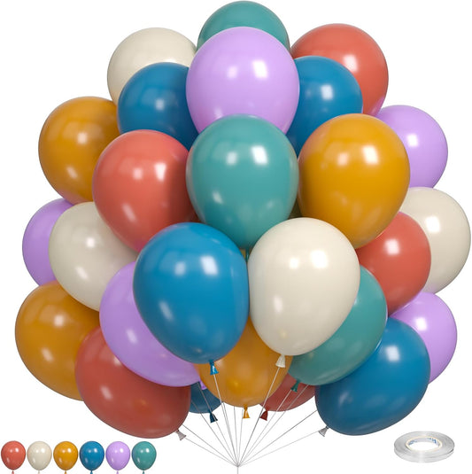 Boho Rainbow Balloons, Boho Rainbow Colorful Balloon, Retro Ivory White Yellow Orange Blue Purple Balloons for Girls Woman Boys Boho Birthday Baby Shower Bridal Shower Wedding DIY Party Decorations