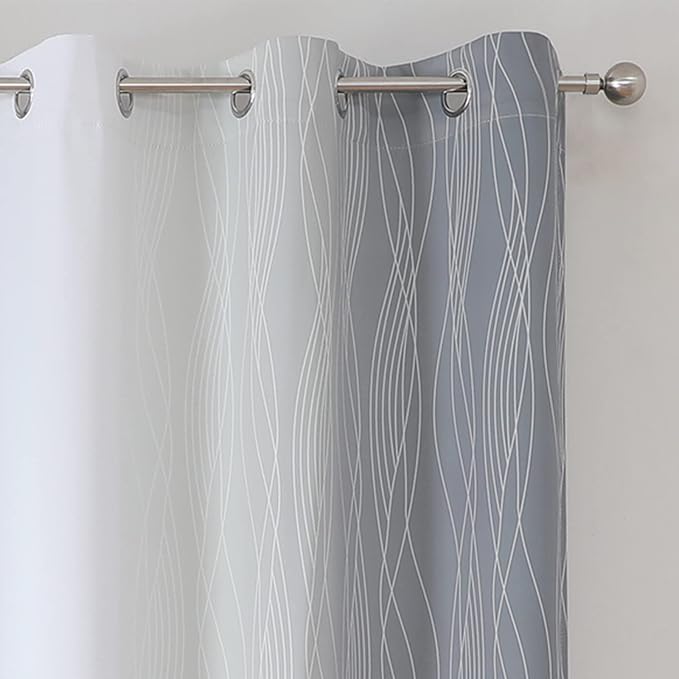 Full Room Darkening Greyish White and Grey Blackout Curtains 84 Inch Length 2 - Image 4
