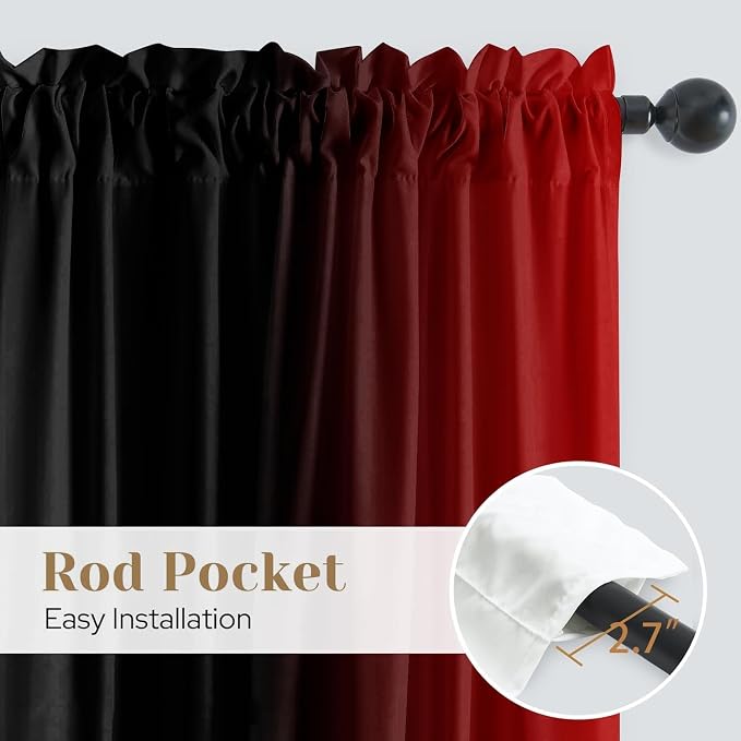 Red and Black Kitchen Curtains 2 Panels - Image 5