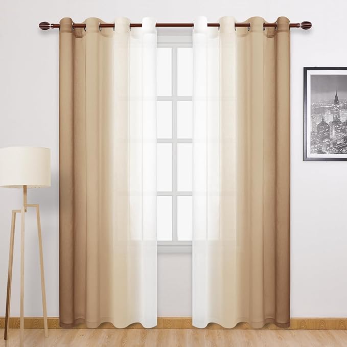 DWCN Ombre Faux Linen Sheer Curtains by DWCN
