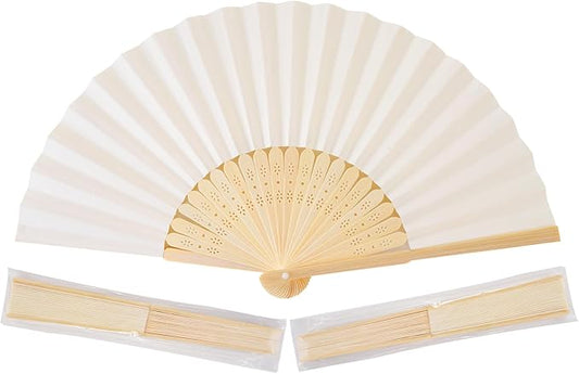 Sepwedd 50pcs Cream-Coloured Paper Hand Fan Bamboo Folding, Handheld Paper Fan by SEPWEDD