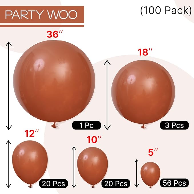 PartyWoo Dark Brown Balloons 100pcs Boho Neutral Coffee Tan Color | 36 18 12 10 - Image 8