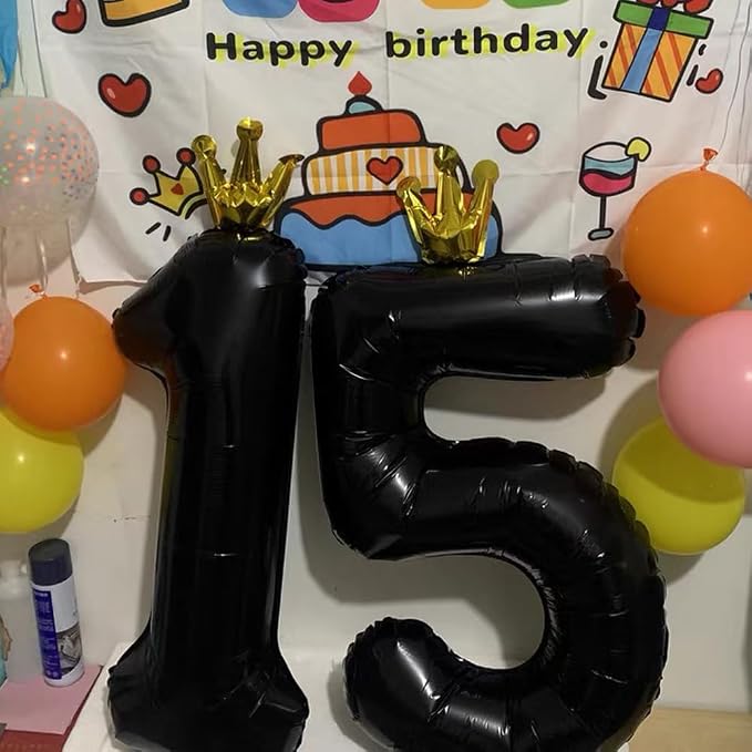 Black Number 9 Balloon with Crown, 40 inch Black Number Balloon 9th Birthday - Image 4