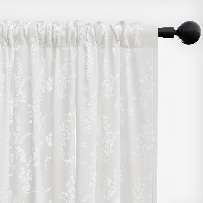 Anmao White Semi Sheer Light Filtering Curtains 54 Inches Long 2 Panels - Image 8
