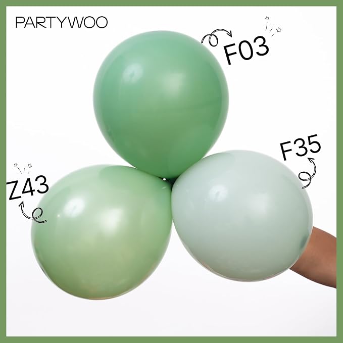 PartyWoo Dusty Green Balloons 50pcs Sage Olive Eucalyptus Green Boho Color | 12 - Image 4