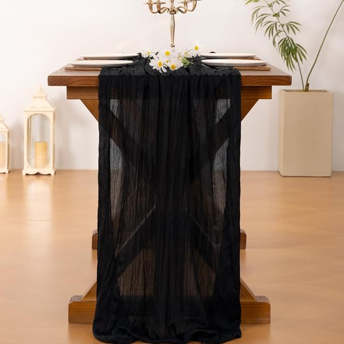 Cheesecloth Table Runner Summer Boho Wedding Birthday Party Home Decor | Black - Image 3