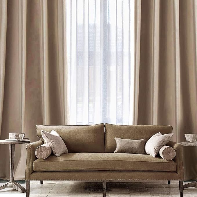 MIULEE Velvet Curtains Camel Beige 52 x 72 Inch Length Set of 2 | Grommet Drapes - Image 6
