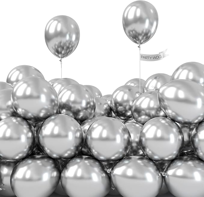 PartyWoo Metallic Silver Balloons 100pcs Chrome Silver Color | by PartyWoo